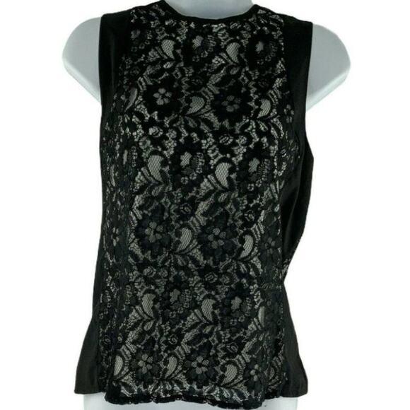 Metaphor Lace Top Womens M Petite Back Zip Sleeveless Scoop Neck Floral Casual - Picture 3 of 8
